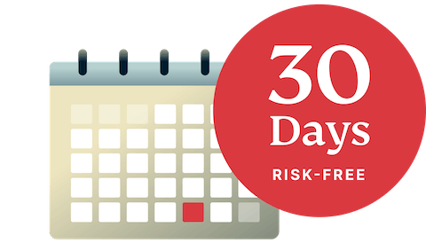 Illustration of calendar with 30 days risk-free badge